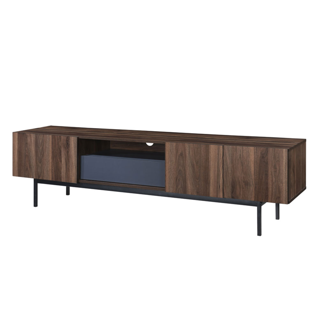 GROOVES TV STAND 3DOORS 1DRAWER CHIPBOARD WITH MELAMINE CARTA WALNUT GREY METAL 180x40xH50cm MY