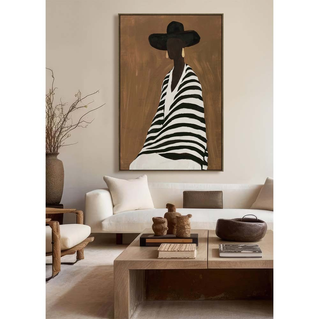 TIMELESS ELEGANCE C PAINTING DECORATIVE WITH FRAME 80x120x4 CANVAS BROWN BEIGE PP BLACK