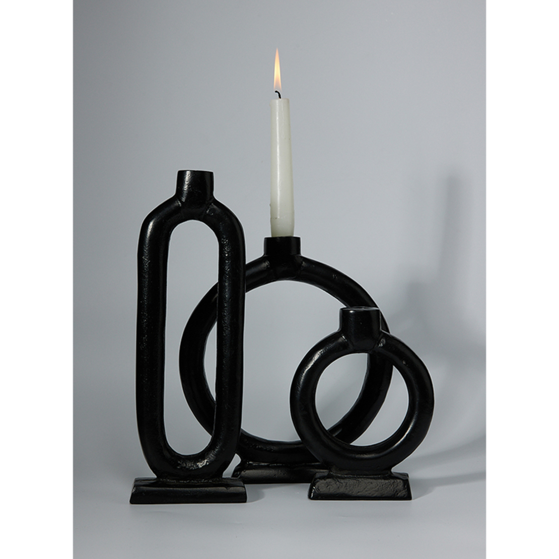 CORI CANDLE HOLDER ALUMINIUM BLACK 11x11xH29cm IN