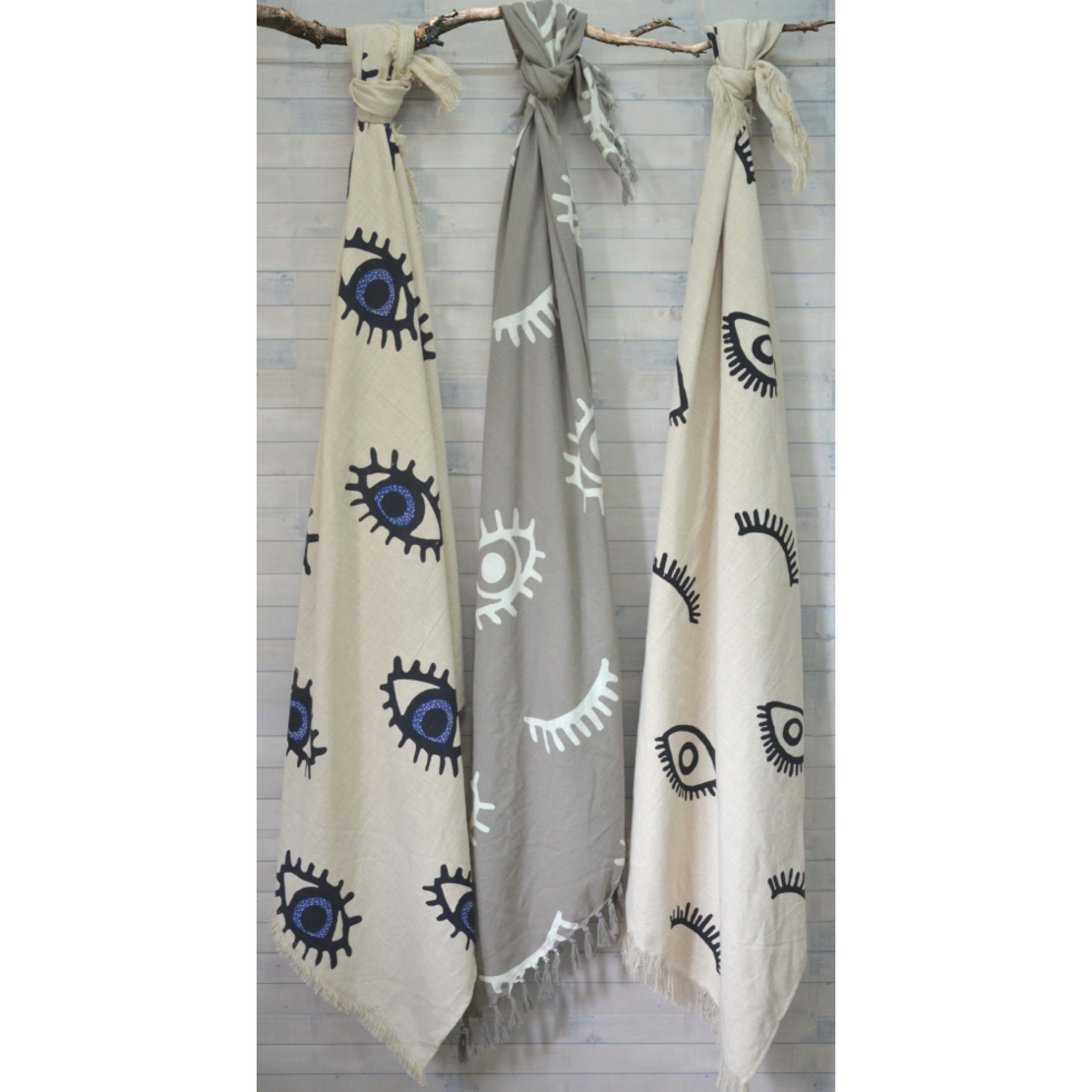 EYES WHITE THROW COTTON WHITE BLACK 130x170cm IN