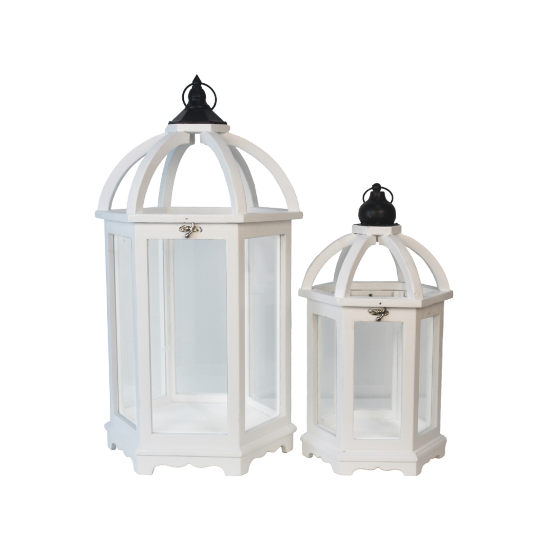 ORIANA LANTERN SET 2PCS WOOD GLASS WHITE 34,5/25x3