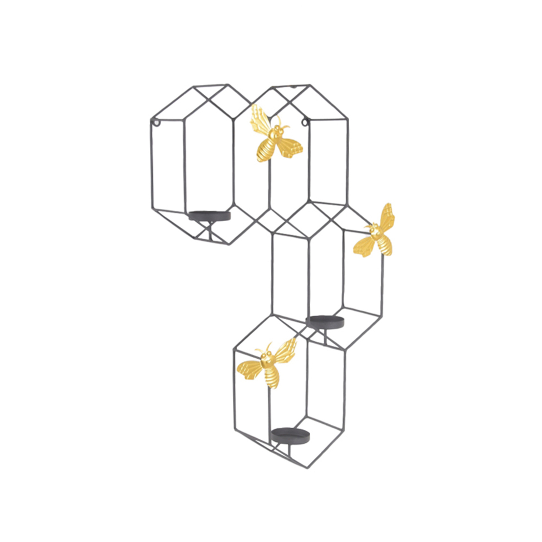 HIVE CANDLE HOLDER WALL METAL BLACK GOLD 30x9xH45c