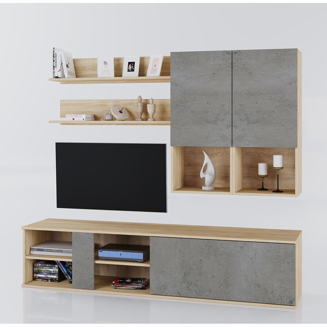 BETON WALL UNIT MELAMINE SONOMA CEMENT LIGHT 180x40xH190cm E1 EU