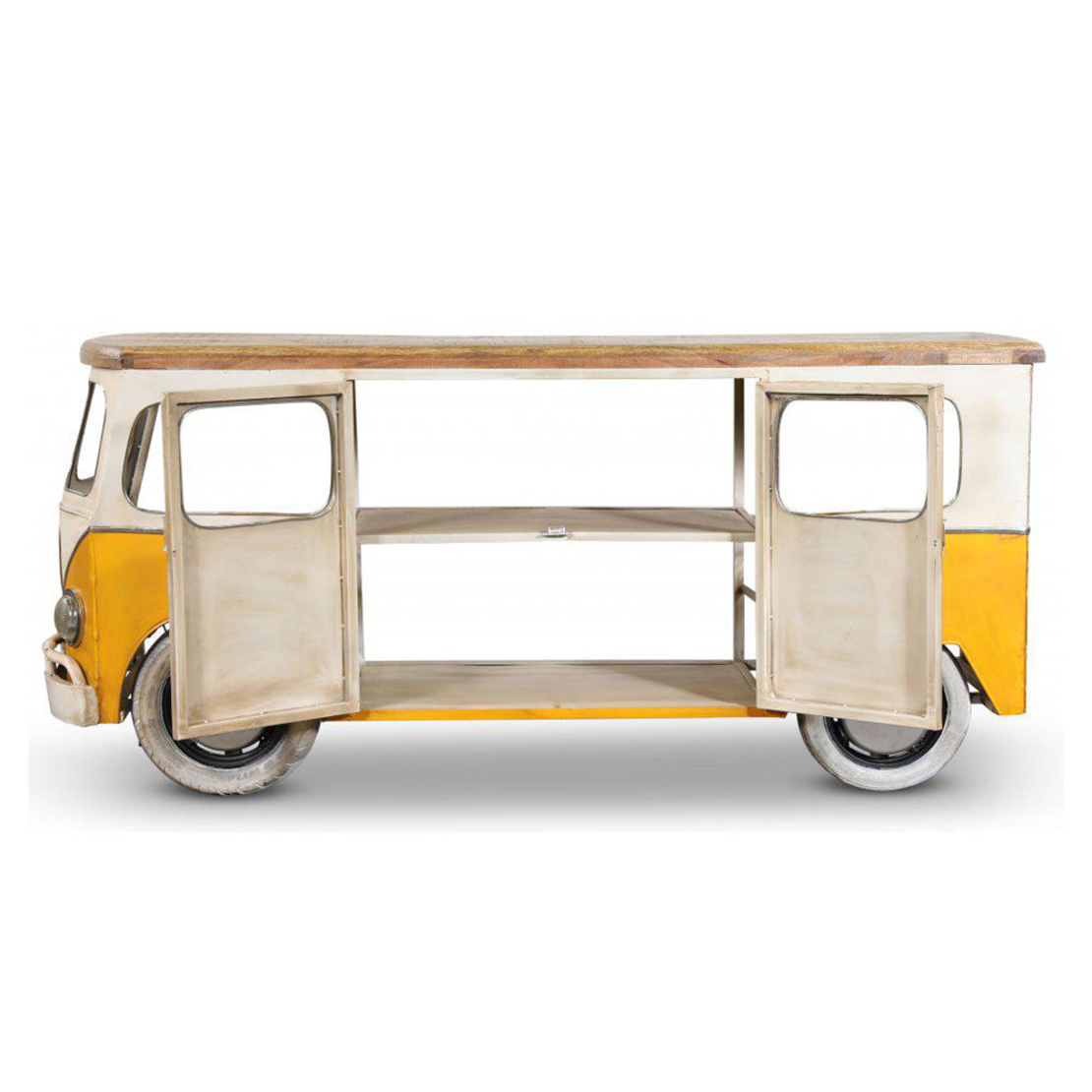 PEACE VAN CONSOLE BAR METAL YELLOW WHITE WOOD MANGO 221x62xH97cm IN