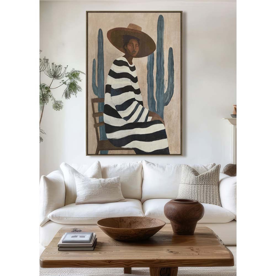 DESERT BLOOM PAINTING DECORATIVE WITH FRAME 80x120x4 CANVAS BROWN BEIGE P