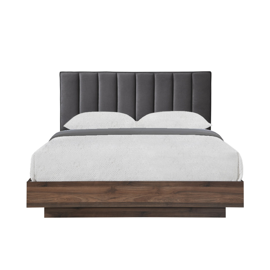 BOXY BED (FOR MATTRESS 160x200cm) FABRIC GREY DARK CHIPBOARD WITH MELAMINE WALNUT E1 MY