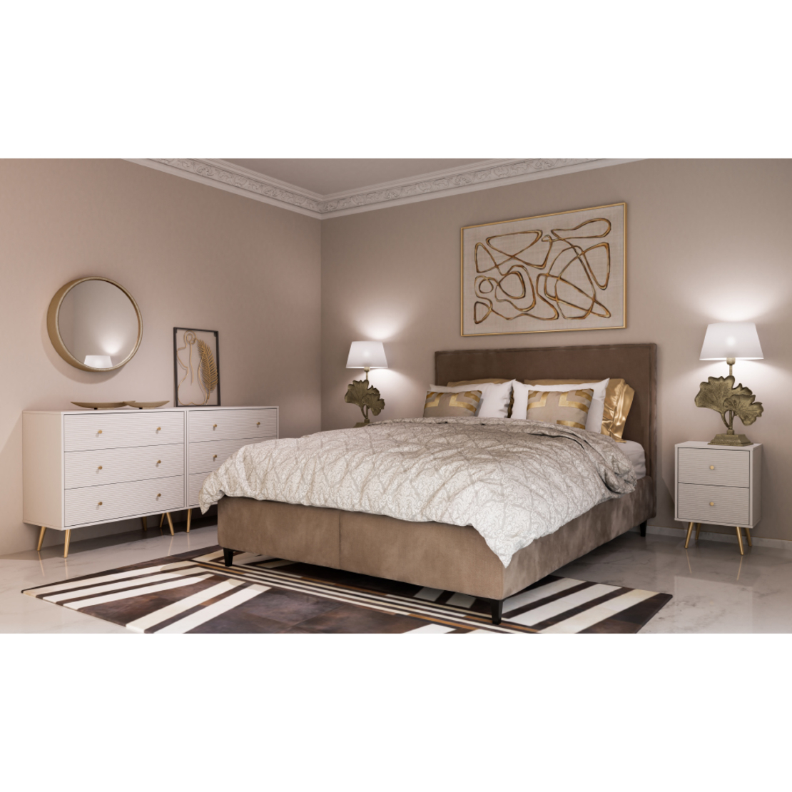ZIZEL COMMODE 3DRAWERS CHIPBOARD WITH MELAMINE CARTA WHITE WITH PATTERN LACQUERED MDF GOLD E1 PRC