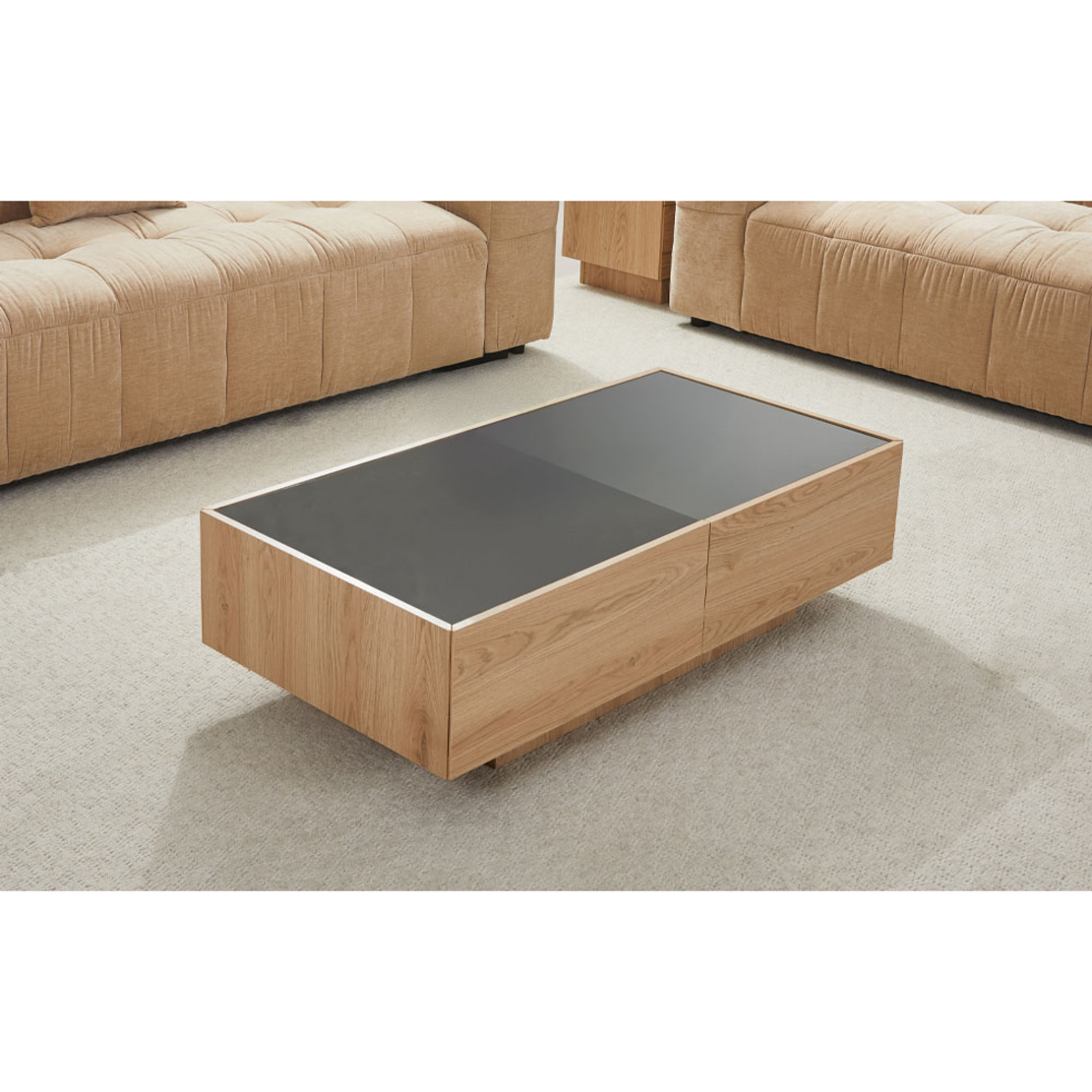 CUBIUS COFFEE TABLE MELAMINE NATURAL MELAMINE SMOKE BLACK 118x59x33 E1