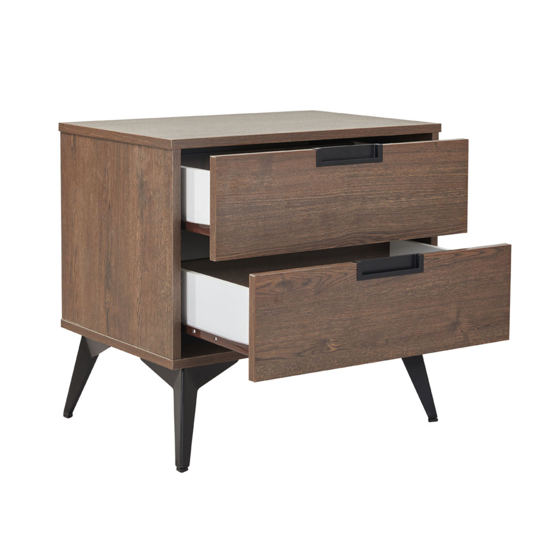 NUEZ NIGHTSTAND 2DRAWERS MELAMINE WALNUT METAL BLA