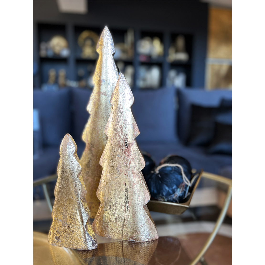 XMAS ADVENT TREE WOOD MANGO GOLD 9x3xH20cm IN