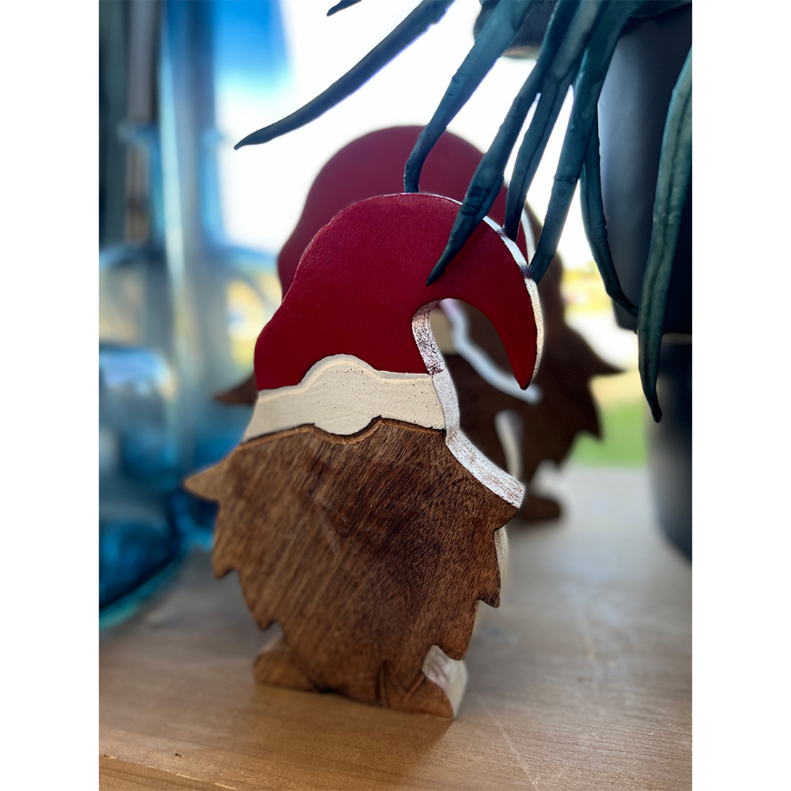 XMAS WOODY SANTA DECO WOOD MANGO NATURAL RED WHITE