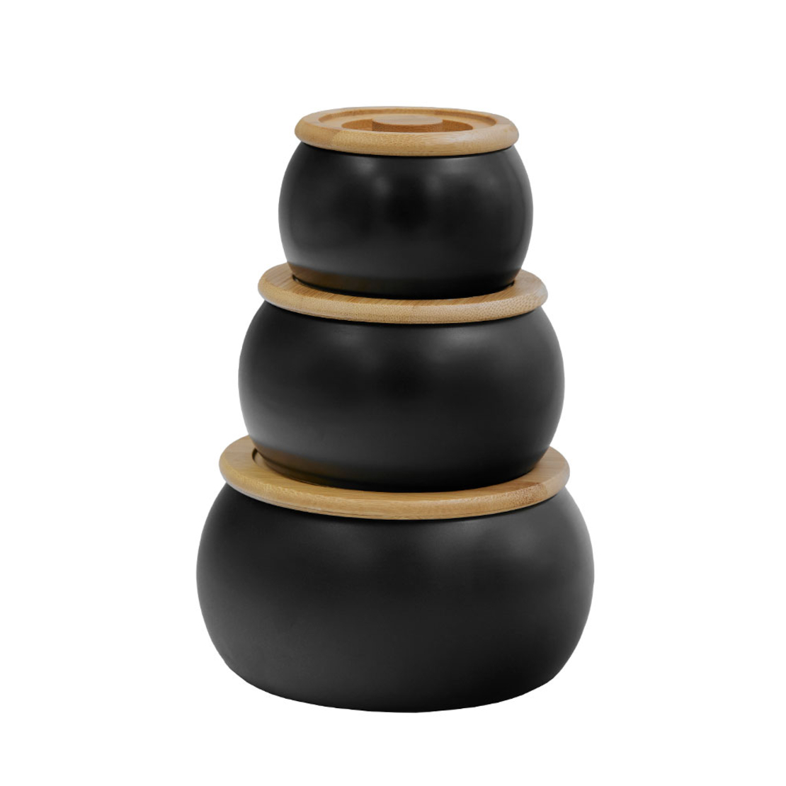 CURVE STORAGE JAR WITH LID SET 3PCS PORCELAIN BA