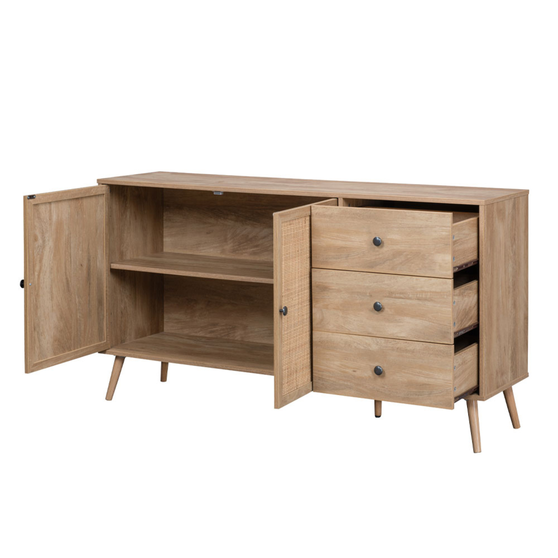 AMMOS SIDEBOARD 3DRAWERS CHIPBOARD WITH MELAMINE CARTA NATURAL WITH RATTAN 150x39xH79cm E1 PRC