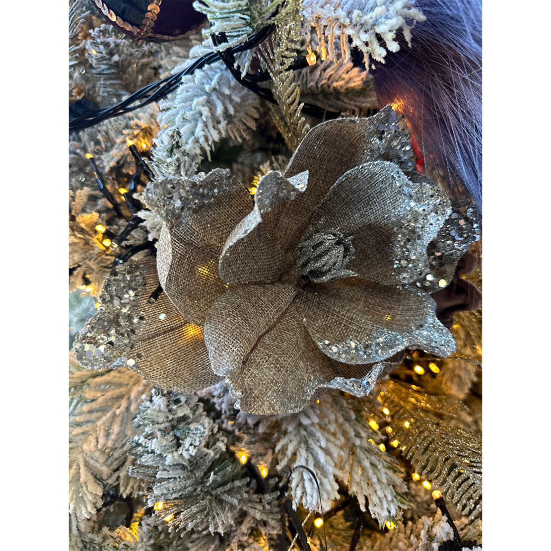 XMAS ANTHUR FLOWER POLYESTER BEIGE SILVER D40cm PR