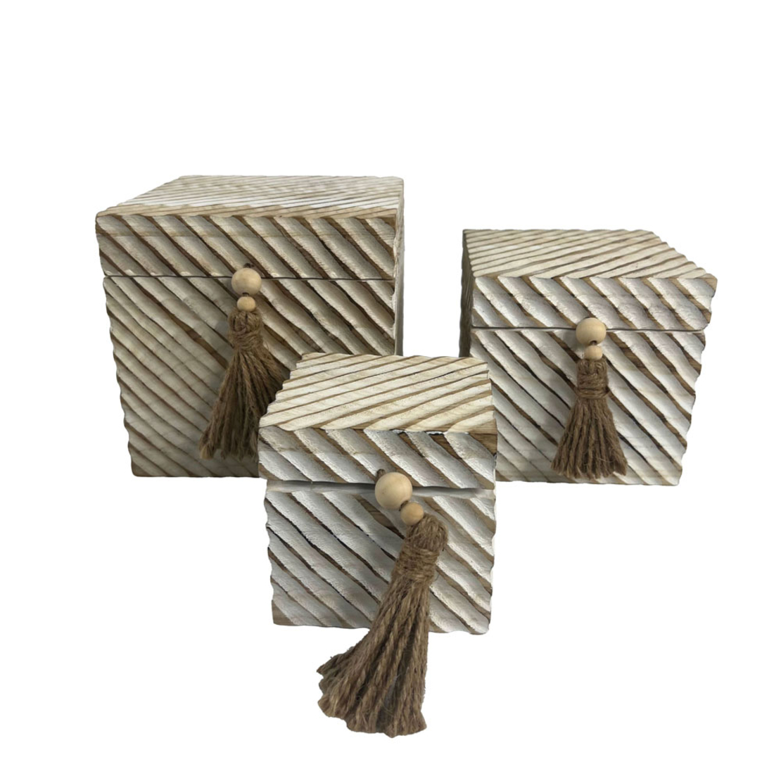 SENGO BOX STORAGE 3 PCS 22x22x20 WOOD NATURAL WHITE