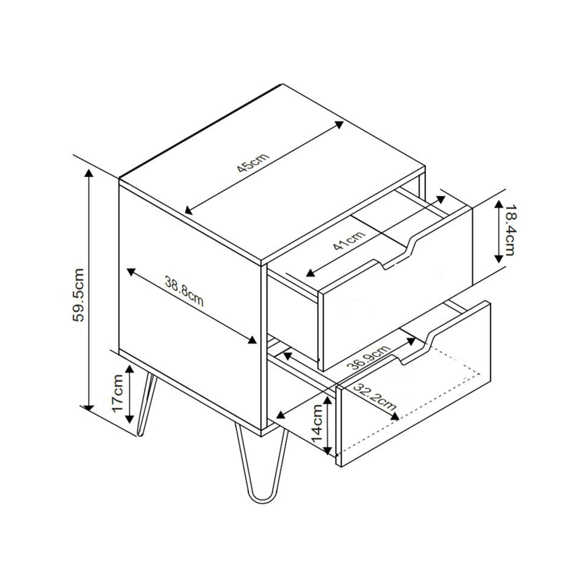 ARTIC NIGHTSTAND CHIPBOARD WITH MELAMINE CARTA SONOMA METAL GREY WHITE BLACK E1 PRC
