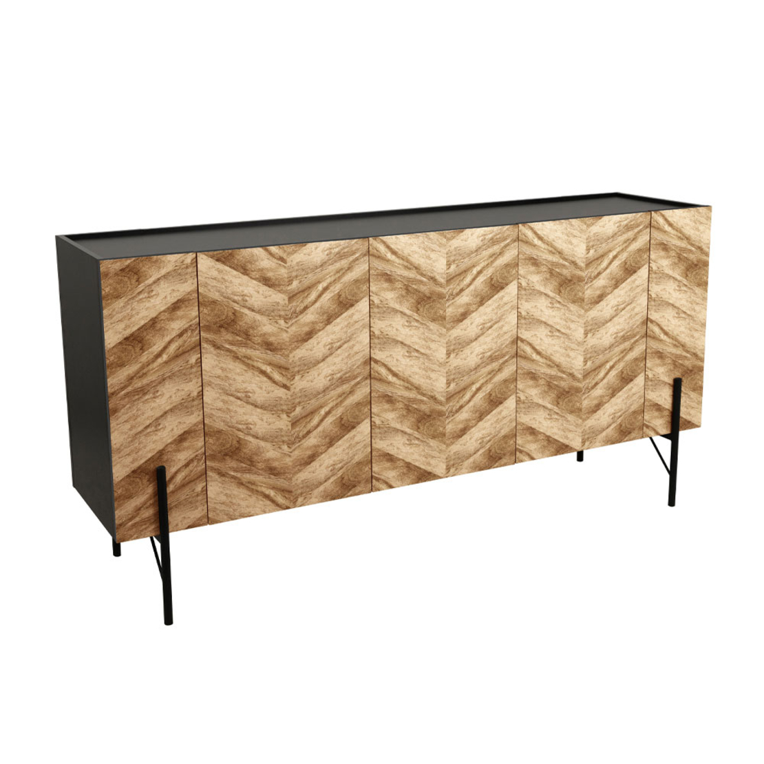 PARKE SIDEBOARD CHIPBOARD WITH MELAMINE CARTA BLACK NATURAL WITH PATTERN METAL BLACK 160x43xH80cm E1 PRC