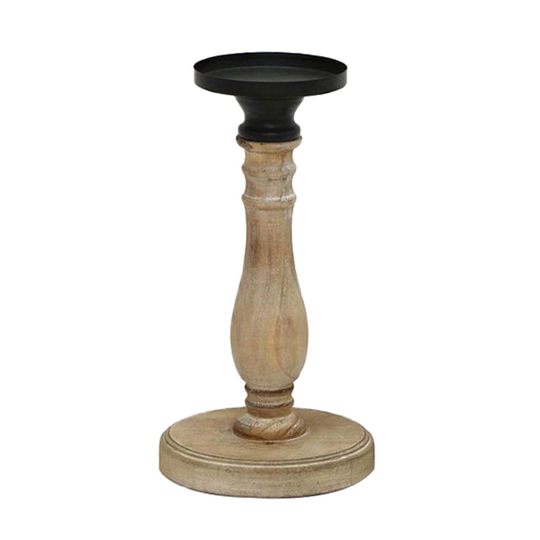 JUPITER CANDLE HOLDER WOOD METAL NATURAL BLACK D15