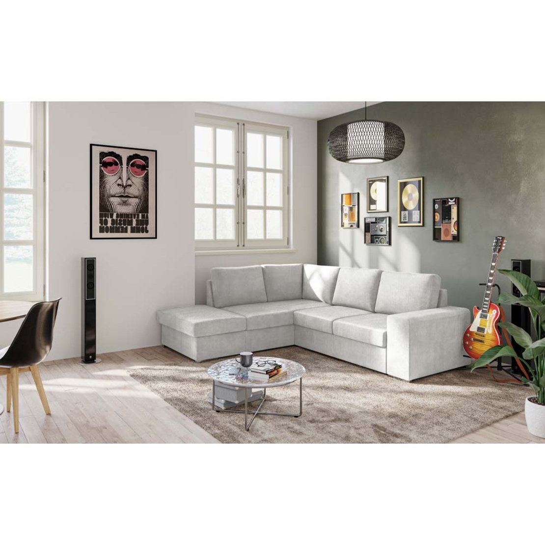 EDDI SOFA BED CORNER LEFT EASY CLEAN FABRIC CREAM E1 EU