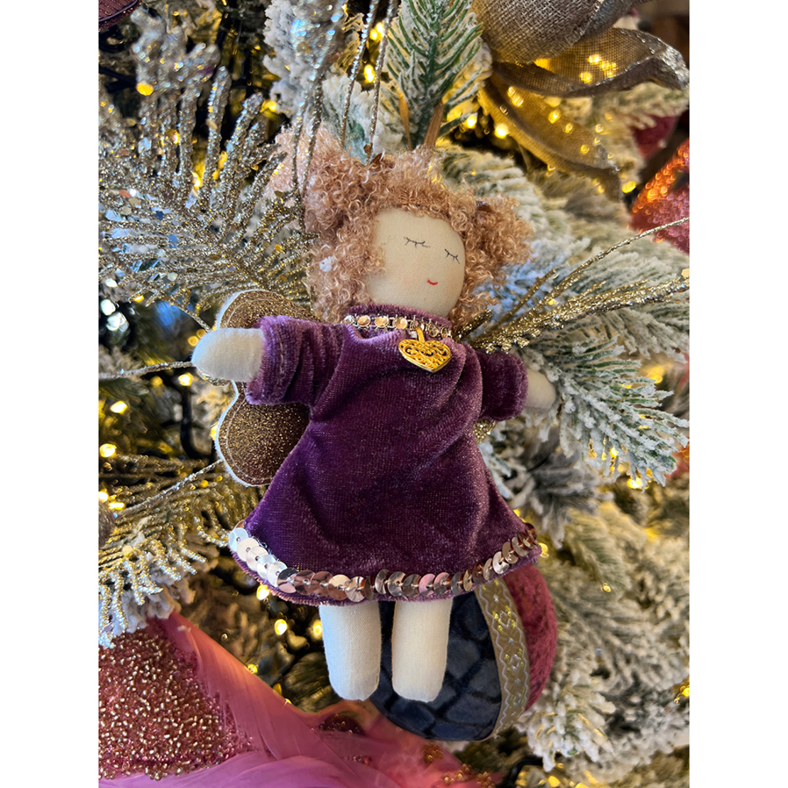 XMAS PIXIE GIRL PENDANT ANGEL FABRIC PINK WHITE 11