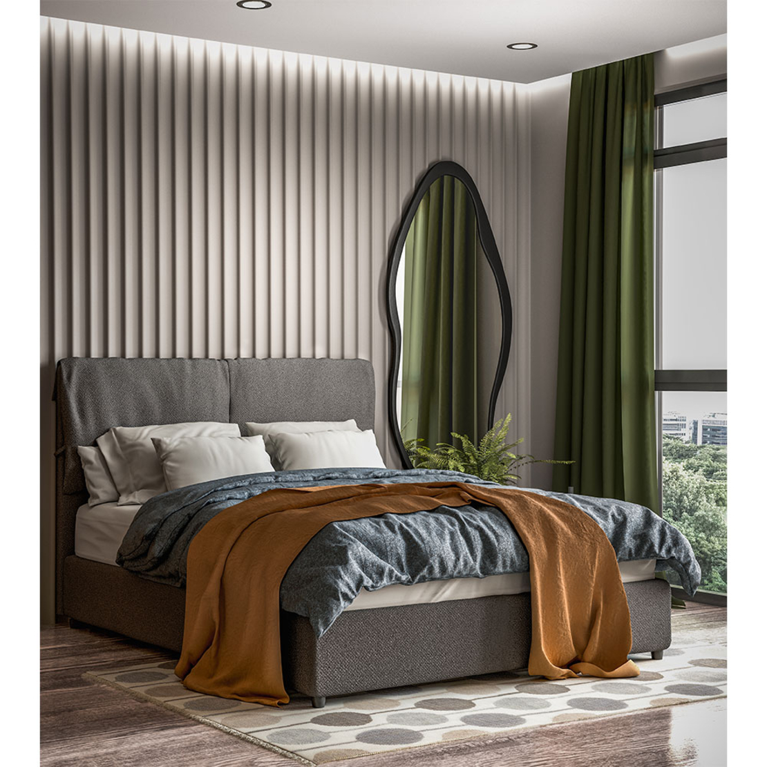 MOUSSE HEADBOARD AND BASE FABRIC WOOD PINE ANTHRACITE CHIPBOARD E1 GR