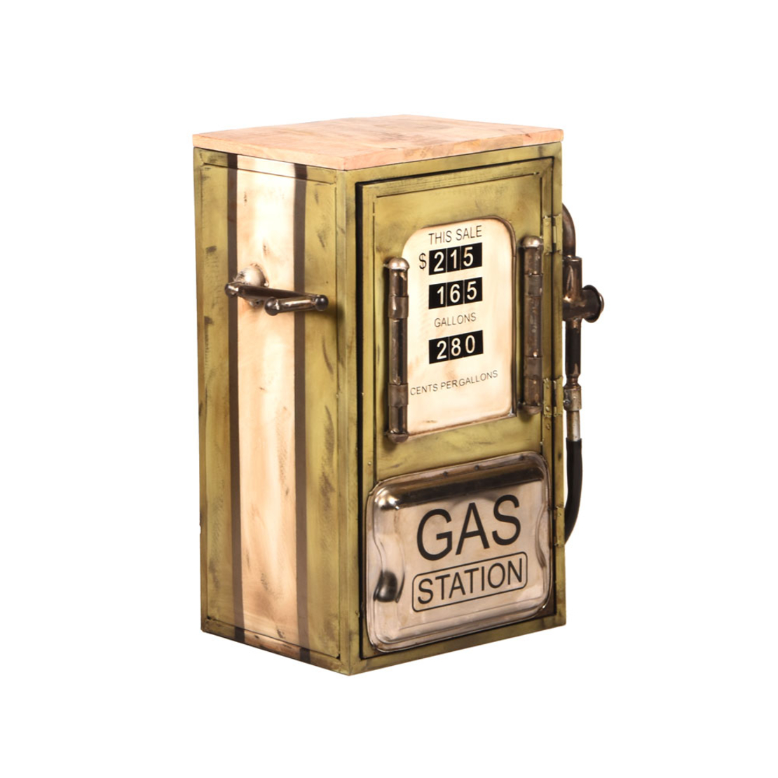 GAS PUMP SIDE TABLE METAL MULTICOLOR WITH PATTERN NATURAL 57x36xH71cm IN