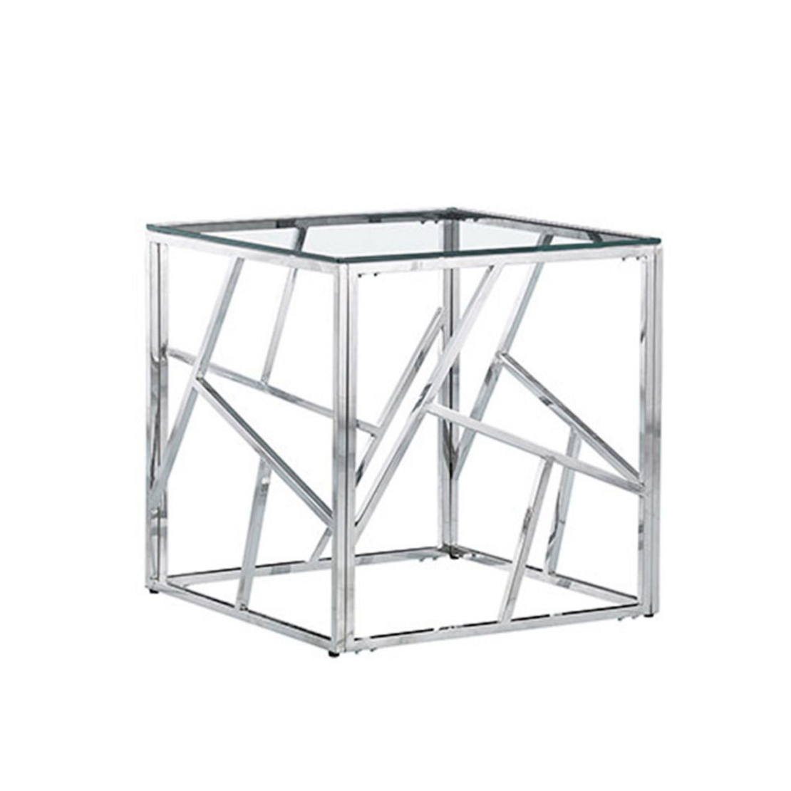 BONSAI COFFEE TABLE METAL SILVER TRANSPARENT GLASS 55x55xH55cm PRC
