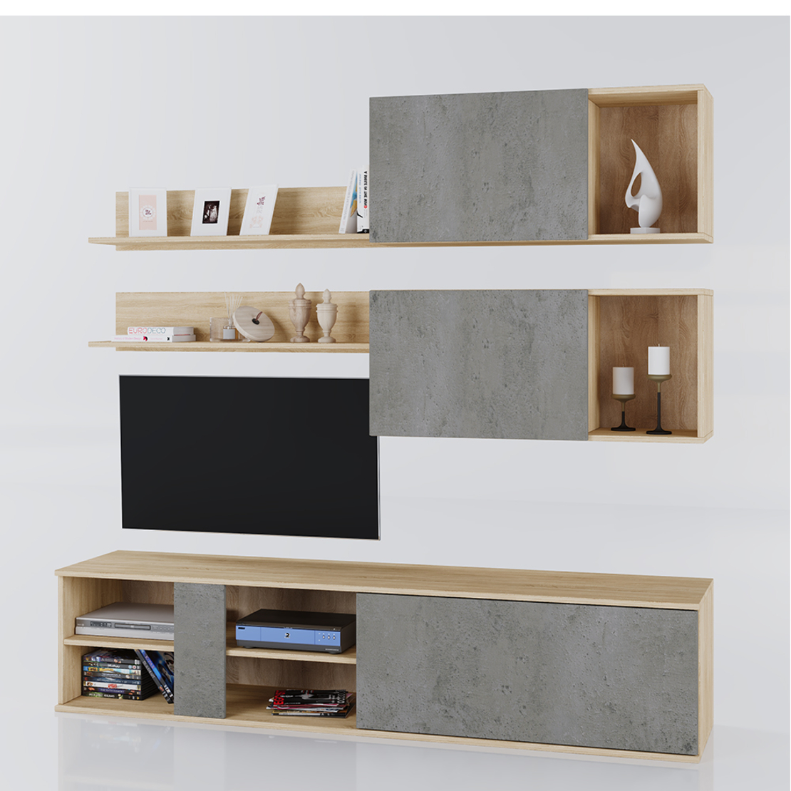 BETON WALL UNIT MELAMINE SONOMA CEMENT LIGHT 180x40xH190cm E1 EU