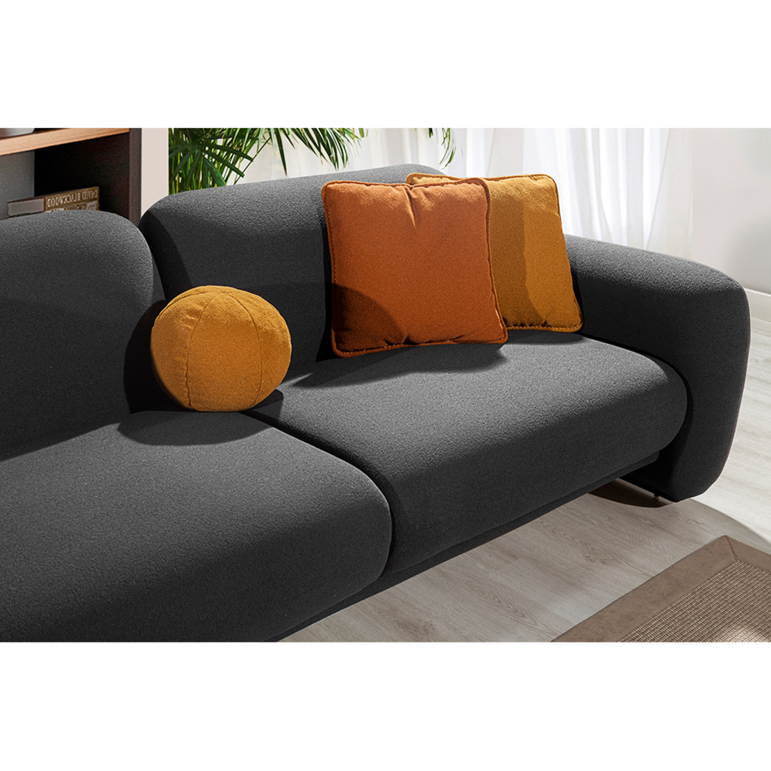 PUFFY SOFA 3SEAT FABRIC GREY DARK TR