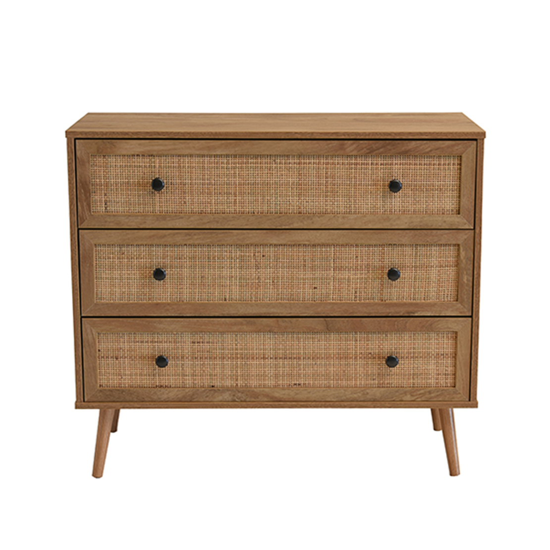 AMMOS COMMODE 3DRAWERS CHIPBOARD WITH MELAMINE CARTA NATURAL WITH RATTAN E1 PRC