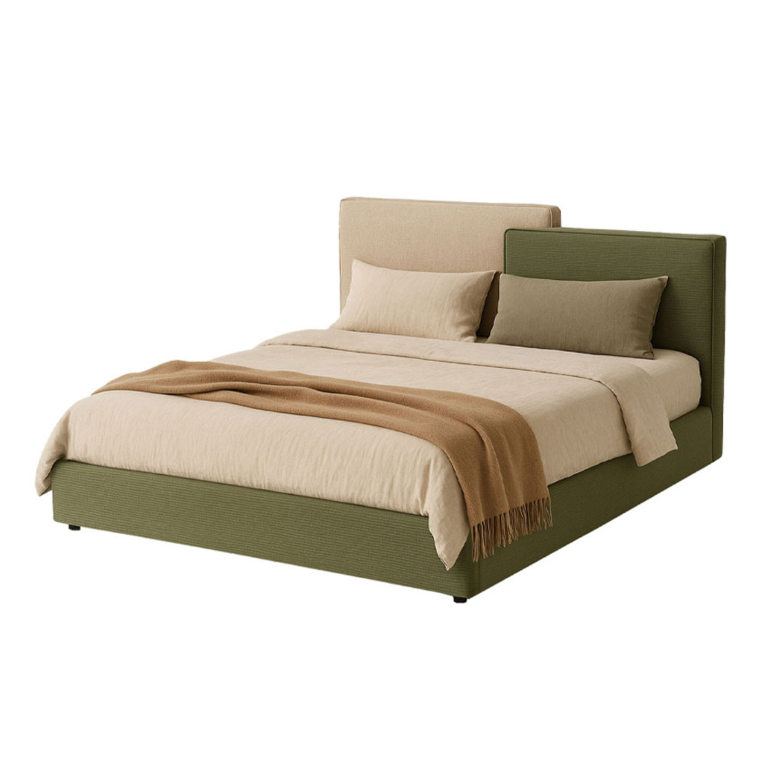 PUZZLE BED (FOR MATTRESS 160x200cm) FABRIC OLIVE GREEN METAL BEIGE E1 PRC