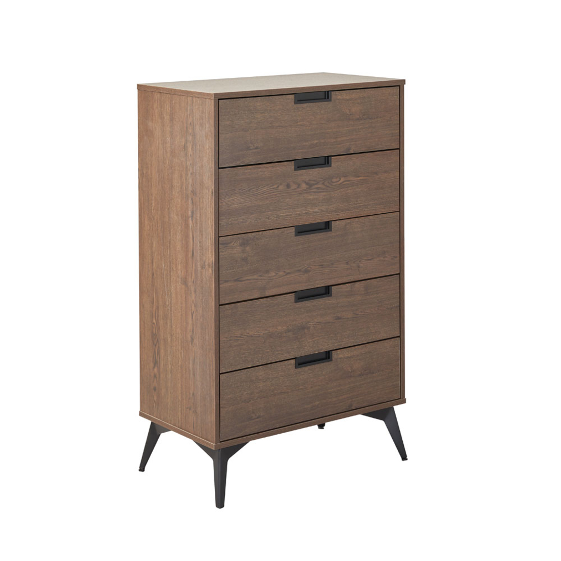 NUEZ PEDESTAL 5DRAWERS MELAMINE WALNUT METAL BLACK
