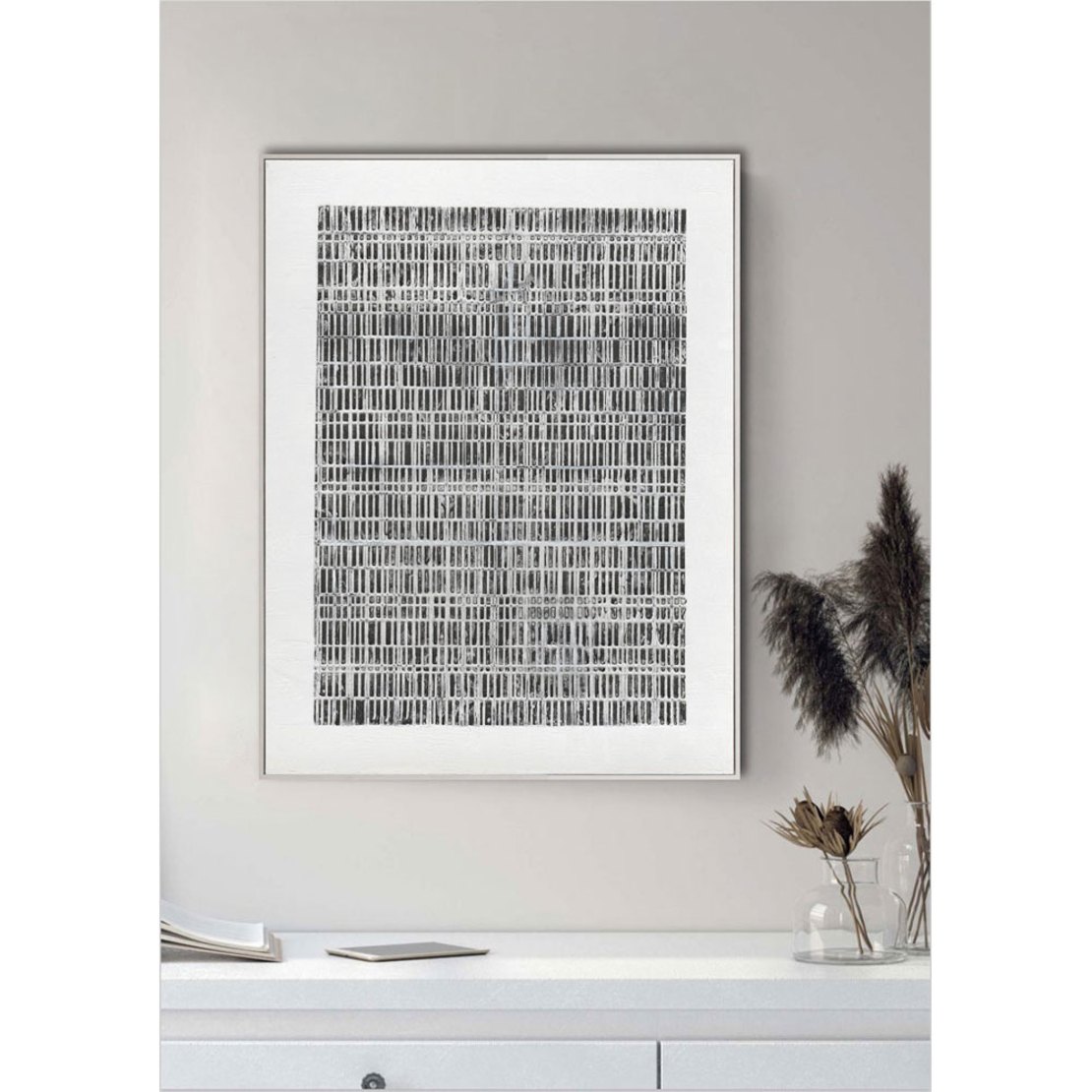 SOMETIMES PAINTING DECORATIVE 90x120x5 CANVAS WHITE BLACK WOOD WHITE