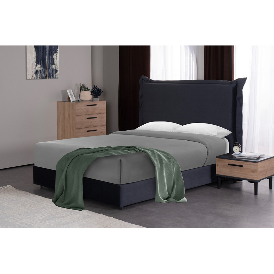 LONGWAVE BED WITH STORAGE (FOR MATTRESS 160x200cm) FABRIC GREY 26-911 E1 TR