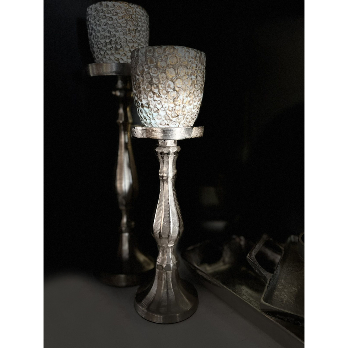 PERRY CANDLE HOLDER ALUMINIUM SILVER D9xH23cm IN