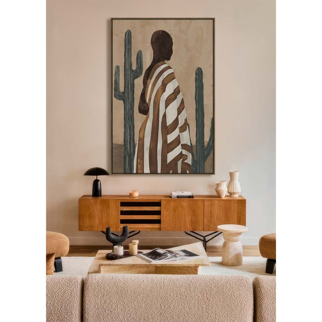 DESERT BLOOM PAINTING DECORATIVE WITH FRAME 80x120x4 CANVAS BROWN BEIGE PP