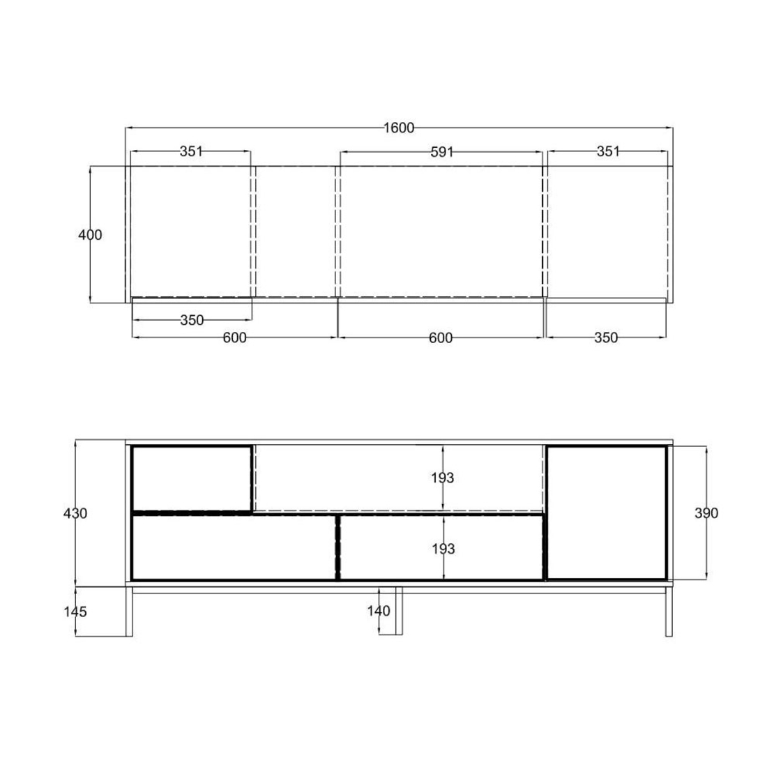BLACKBIRD TV STAND CHIPBOARD WITH MELAMINE CARTA RIVIERA OAK BLACK METAL 160x40,5xH58cm MY