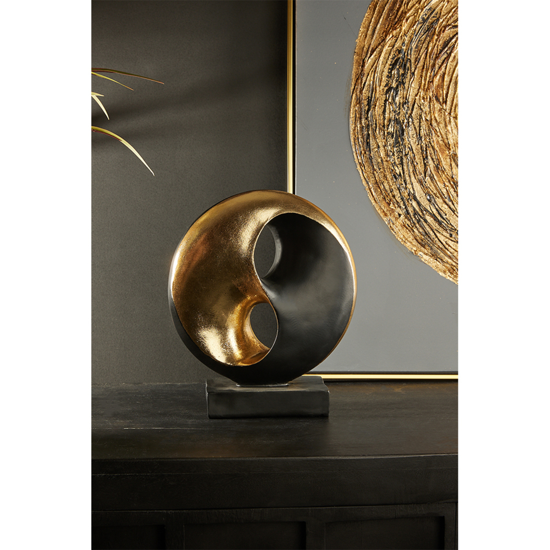 YIN YANG DECO POLYRESIN GOLD BLACK 27x9,5xH30,5cm