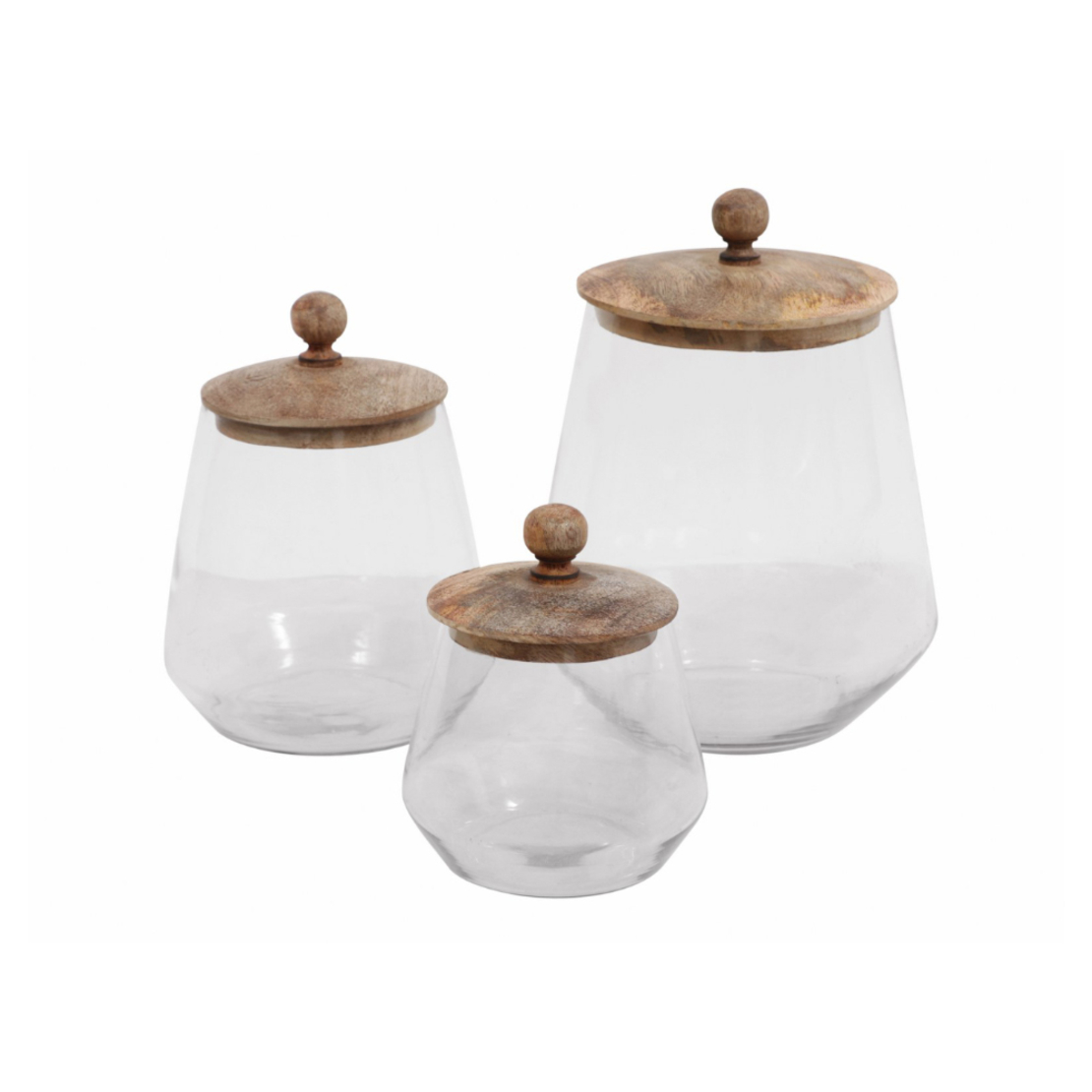 LYRE STORAGE JAR WITH LID GLASS WOOD NATURAL TRANS