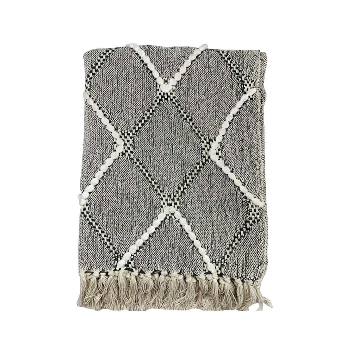 DEHO THROW COTTON POLYESTER WHITE BLACK 180x240cm