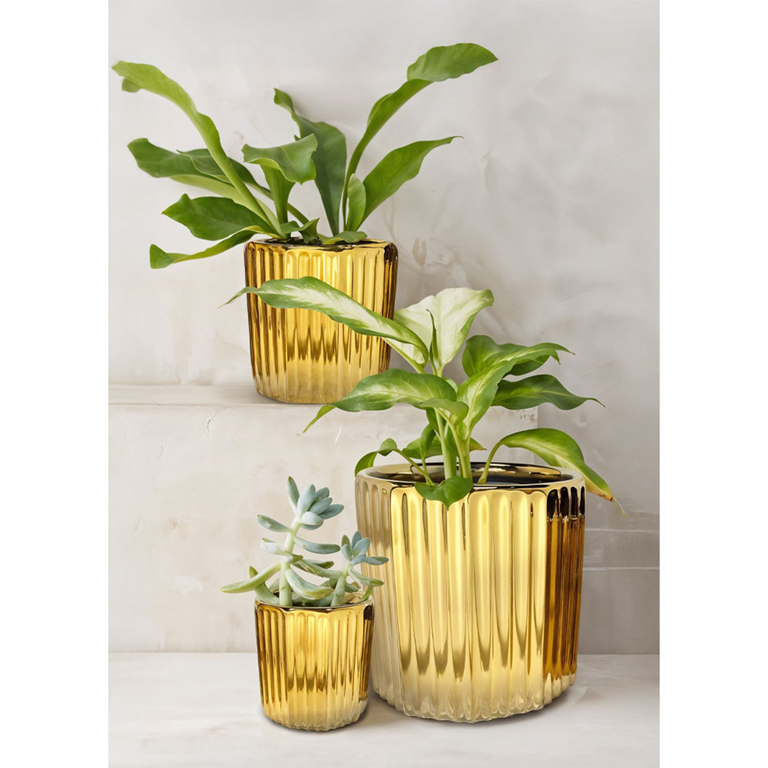 ORO PLANTER SET 3PCS 18x18x18 CERAMIC GOLD