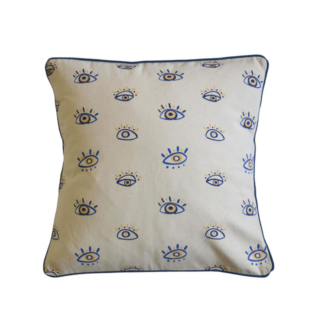 EYES DECOR CUSHION COTTON WHITE BLUE 45x45cm IN
