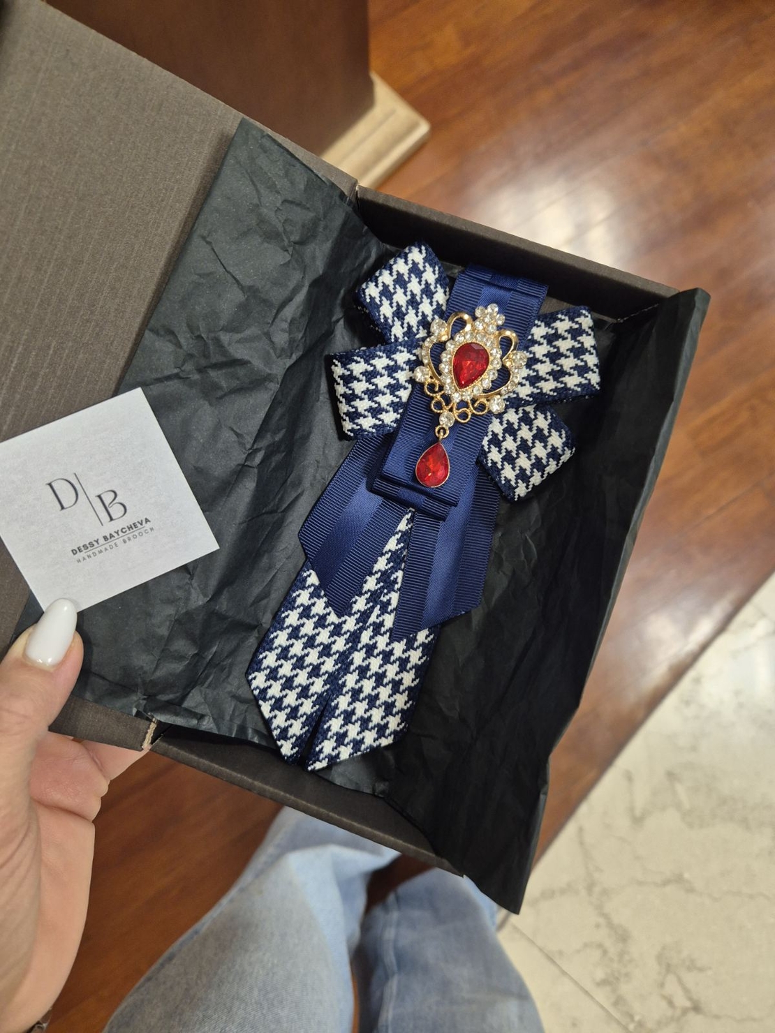Blue Bow Brooch