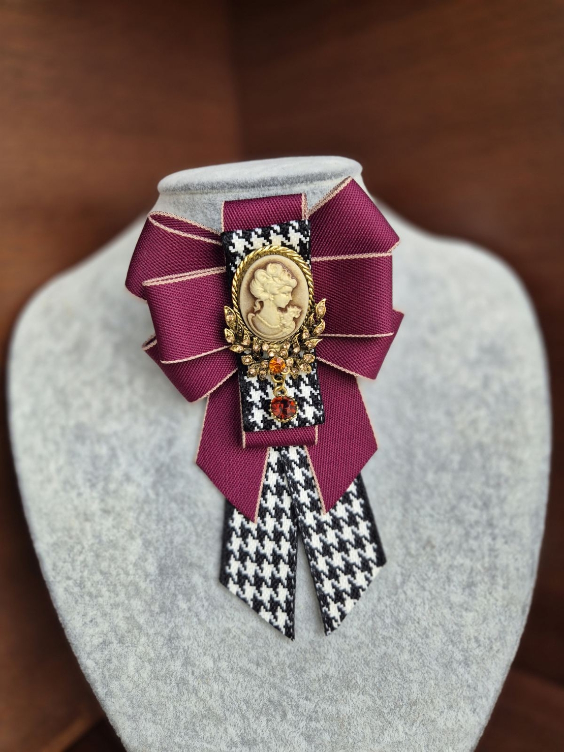 Burgundy Bow Brooch