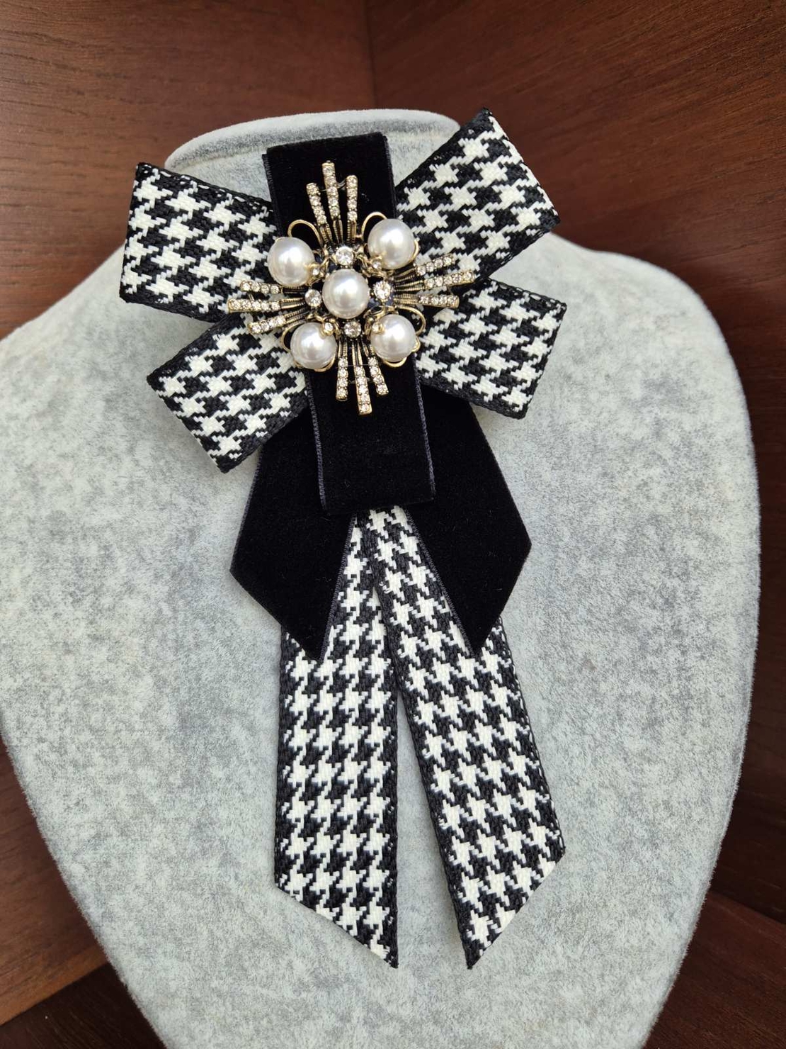 Black and White Velvet Brooch