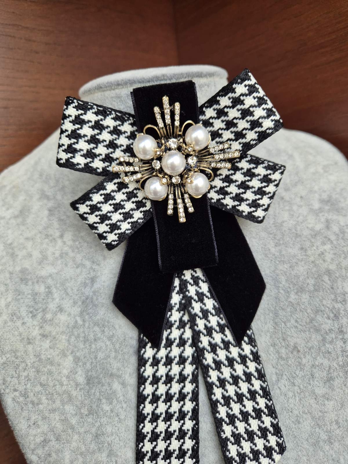Black and White Velvet Brooch