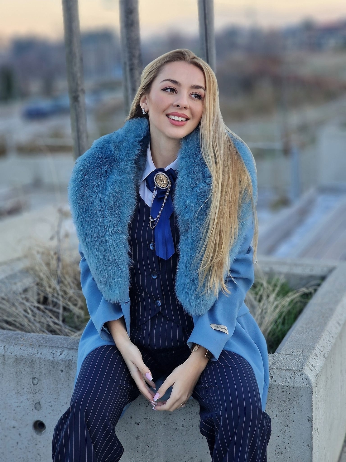 Blue Bow Brooch