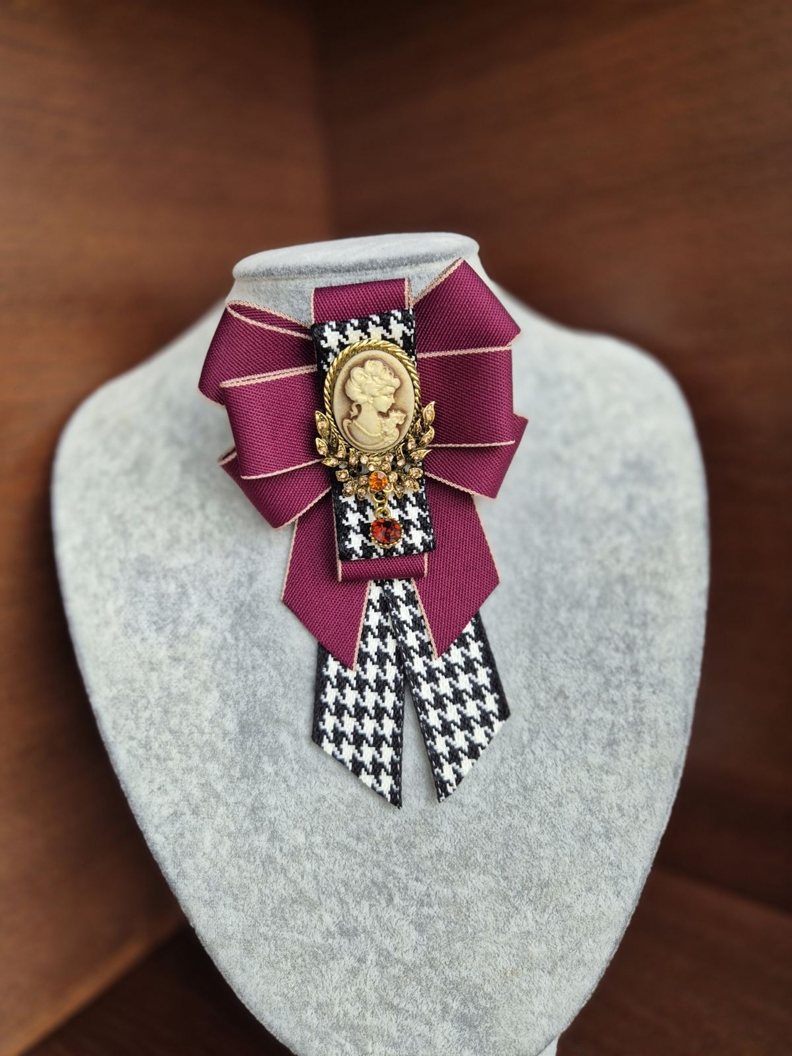 Burgundy Bow Brooch