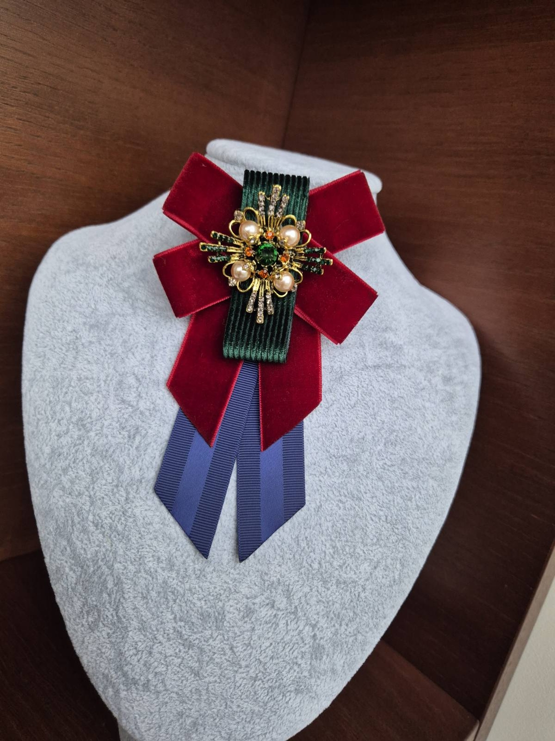 Blue and burgundy brooch