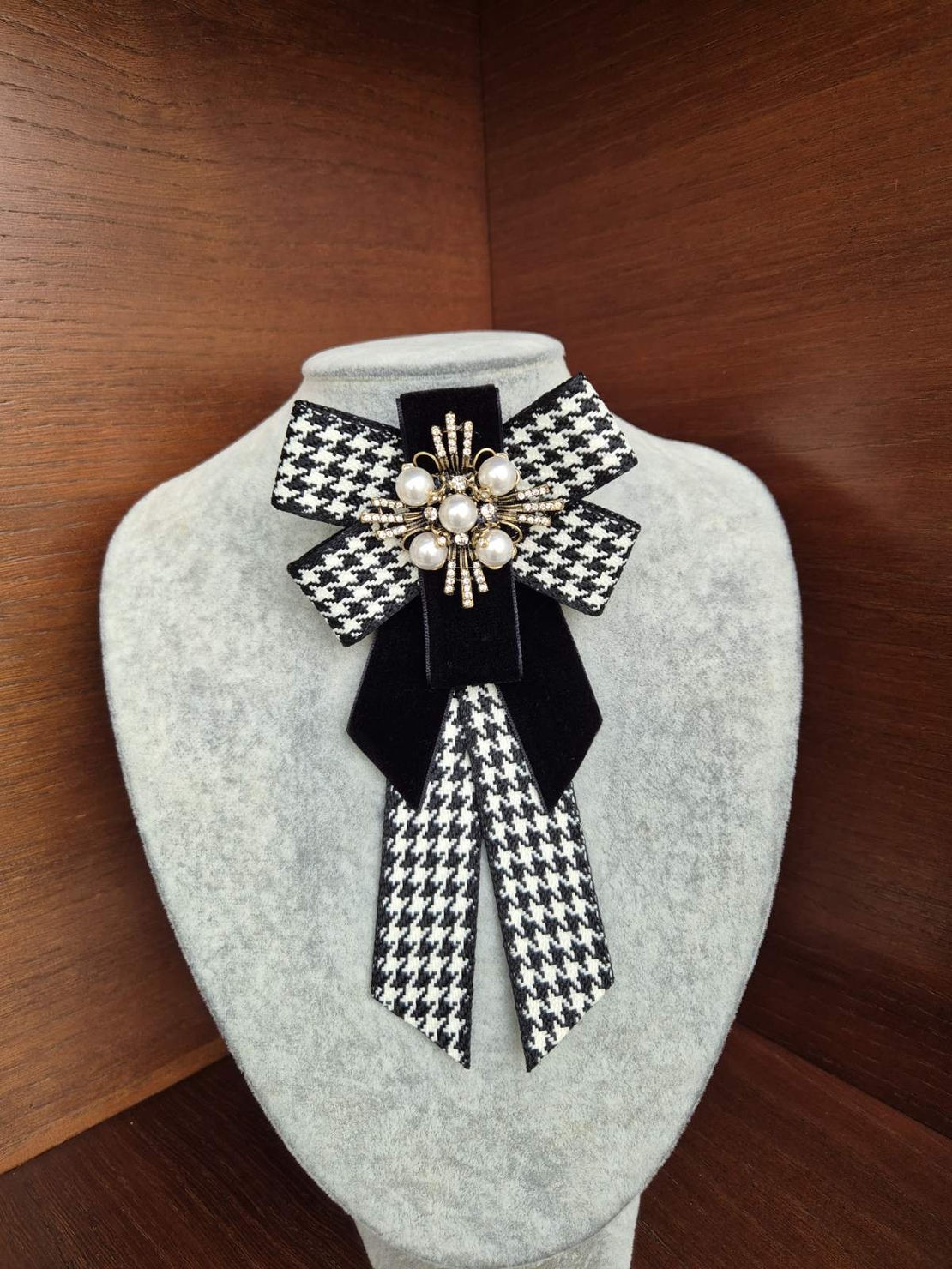 Black and White Velvet Brooch